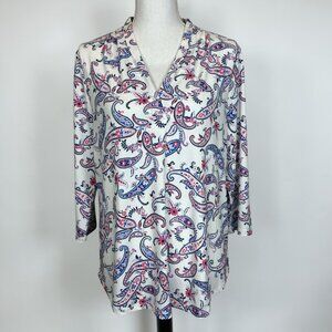 Charter Club Paisley Floral Blouse Petite XL V-Neck 3/4 Sleeve Top NWT